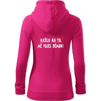 Dámská mikina Kašlu na to vojel mě démon (Hana-creative) - Dámská mikina trendy zipper s kapucí - S ( Purpurová )