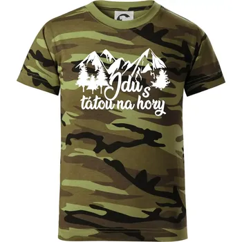 Chlapecké tričko Jdu s tátou na hory - Dětské maskáčové triko - 146 cm/10 let ( Zelený maskáč )