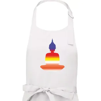 Kuchyňská zástěra Budha duhový - Dámská zástěra na vaření - Univerzální velikost ( Bílá )