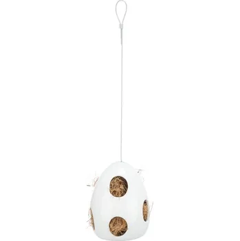 Krmítko pro ptáka Keramický závěsný zásobník na hnízdící materiál, 10,5×10,5×15 cm, bílá