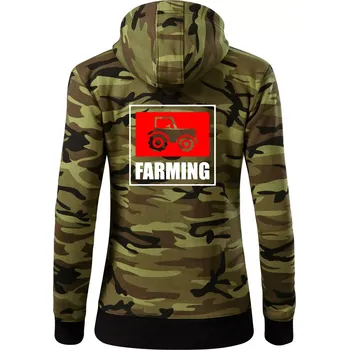 Dámská mikina Farming traktor logo - Dámská mikina trendy zipper s kapucí - M ( Zelený maskáč )