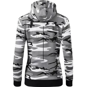 Dámská mikina JesusChrist nápis v kříži - Dámská mikina trendy zipper s kapucí - M ( Šedý maskáč )