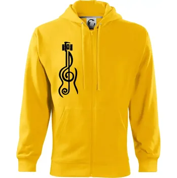 Pánská mikina Houslový klíč kytara - Mikina s kapucí na zip trendy zipper - L ( Žlutá )