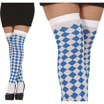 Party dekorace Oktoberfest dámské punčochy – modro-bílé kostky, 70 cm