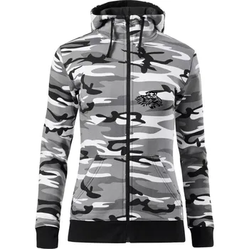 Dámská mikina Rozezlený orel - Dámská mikina trendy zipper s kapucí - 2XL ( Šedý maskáč )