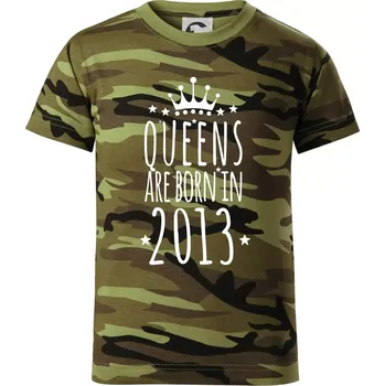 Queens are born in 2013 - Dětské maskáčové triko - 134 cm/8 let ( Zelený maskáč )