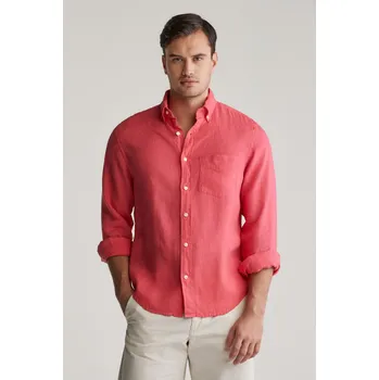 Pánské oblečení KOŠILE GANT REG GMNT DYED LINEN SHIRT WATERMELON RED