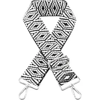Příslušenství k zavazadlu Vyměnitelný popruh ke kabelce - Tkaný bílo černý, stříbrná spona