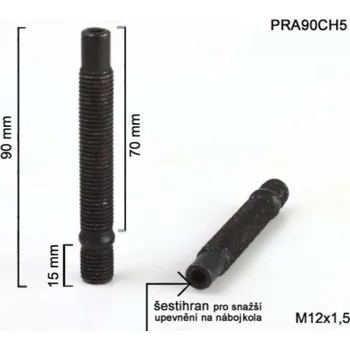 Šroubek na kolo Kolový šteft M12x1,5x70+15mm, oboustranný závit, černý, BIMECC