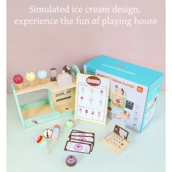 Dřevěná hračka DREWNIANA LODZIARNIA HRAČKA PRO DĚTI PŘÍSLUŠENSTVÍ OBCHOD SE ZMRZLINOU DÁREK