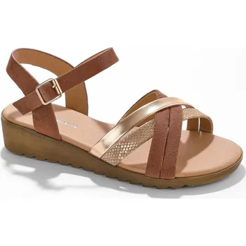 Dámské sandále Páskové sandály na klínové podrážce karamelová 40