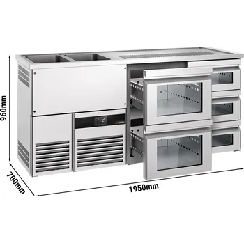 Výčepní technika G.Gastro Výčepní pult 1,95 x 0,7 m - se 2 skleněnými šuplíky 1/2 a 3 šuplíky 1/3