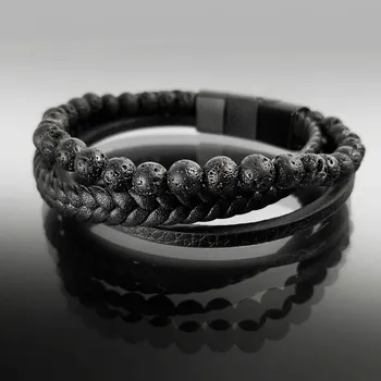 Náramek Moderní pánský náramek z kůže a oceli, balený v dárkové krabičce č. 1297