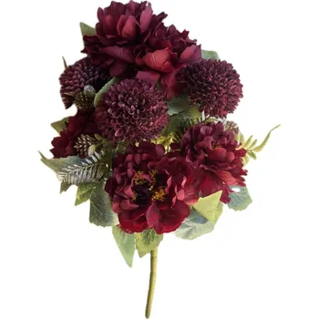umělá květina Kytice mix s velkými květy - tmavě červená