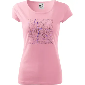 Dámské tričko Praha - Mapa s vodními toky - Dámské triko Pure - XS ( Růžová )