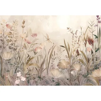 Fototapeta FOTOTAPETA PŘÍRODA LOUKA KVĚTY BOHO BETON NA ZEĎ LOŽNICE OBÝVACÍ POKOJ 350x250