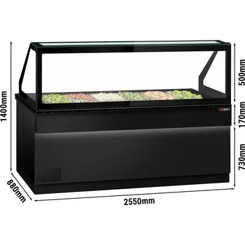 Lednice G.Gastro Saladette - 2500mm - 4 dveře - pro 6x GN 1/1 - přední dřevěný panel - pracovní deska z černé žuly