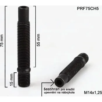 Šroubek na kolo Kolový šteft M14x1,25x55+15mm, oboustranný závit, černý, BIMECC
