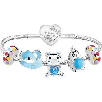 Náramek Stříbrný dětský náramek Beads - sada - koala, medvídek, srdce, pták - AP93-0459