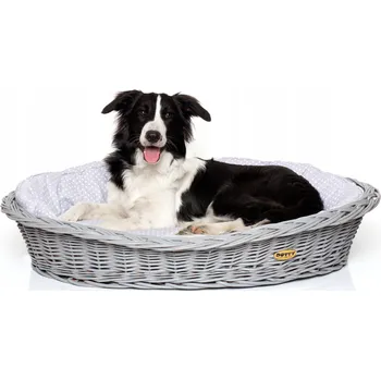 Pelíšek pro psa Proutěný pelíšek pro pro psa kočku šedý košík s bavlněným pelíškem DOTTY