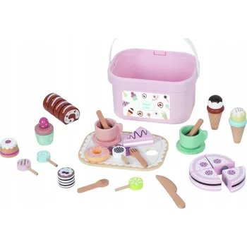 Dřevěná hračka TOOKY TOY Dřevěná sada sladkostí – Dortíky v krabičce