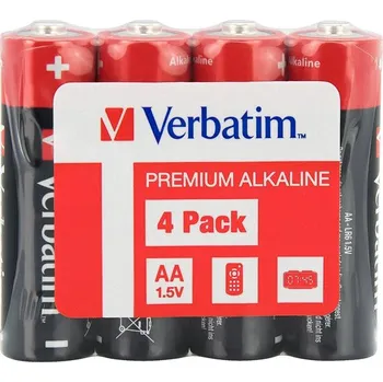 Článková baterie Baterie jednorázová alkalická, tužková, AA, 1.5V, Verbatim, fólie, 4-pack, 49501