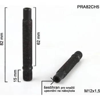 Šroubek na kolo Kolový šteft M12x1,5x62+15mm, oboustranný závit, černý, BIMECC