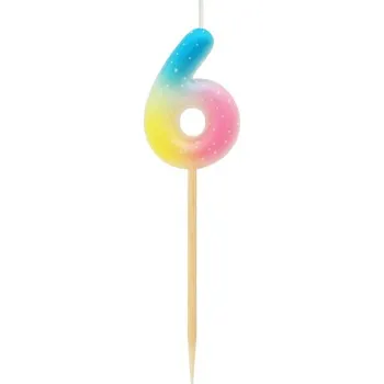 Dortová svíčka GoDan S.A. Dortová svíčka - číslice "6" pastelová ombré 11 cm 582055