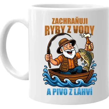 Žertovný předmět Zachraňuji ryby z vody a pivo z láhví v2 - hrnek s potiskem- Tričkový.cz