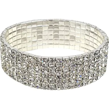 Náramek B&E Bijoux Elasticky štrasový stříbrný náramek se zirkony široký 6 řad