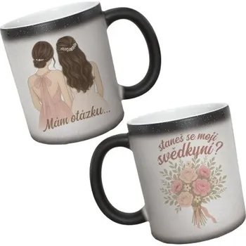 Žertovný předmět Mám otázku... staneš se mojí svědkyní? – hnědovláska - magický hrnek s třpytkami jako dárek- Tričkový.cz