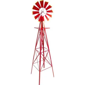 Zahradní dekorace Velký kovový větrník- americký styl, 245 cm, červený