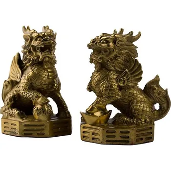 Feng Shui Harmony Dračí kůň, Chi Lin mosaz pár