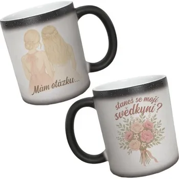 Žertovný předmět Mám otázku... staneš se mojí svědkyní? - blonďatý - magický hrnek s třpytkami jako dárek- Tričkový.cz