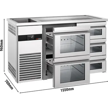 Vinotéka G.Gastro Výčepní pult 1,55 x 0,7 m - se 2 skleněnými šuplíky 1/2 a 3 skleněnými šuplíky 1/3