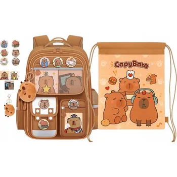Školní batoh Školní batoh vícekomorový Kapybara Jelly Pens odstíny hnědé a béžové