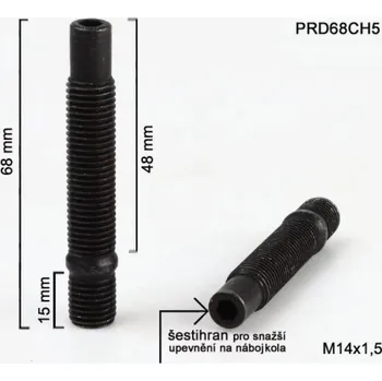 Šroubek na kolo Kolový šteft M14x1,5x48+15mm, oboustranný závit, černý, BIMECC