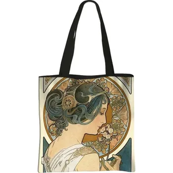 Olejomalba Alphonse Mucha na tašce | plátěná taška, taška přes rameno - bstdaerfengsi23cw , 39 cm x 39 cm