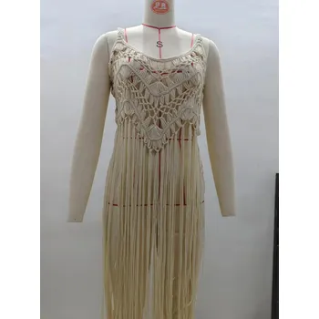 Dámské šaty Háčkované plážové šaty s třásněmi | dámské šaty, plážové oblečení - Béžový