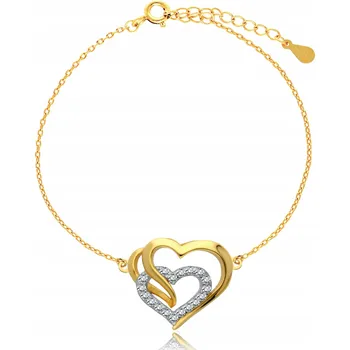 Náramek Zlatý náramek 925 Srdce Trojité LOVE Srdíčko se zirkony