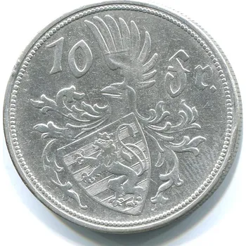 LUCEMBURSKO. 10 francs 1929. Ag.