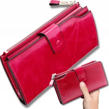 Peněženka Dámská kožená peněženka červená RFID lakovaná se zápinkou