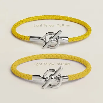 Náramek Kožený párový náramek s OT zapínáním | kožený náramek, párový náramek - Žluť , Průměr 3,0 mm , 21 cm