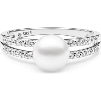 Prsten ANNA PERLY Moderní prsten z kvalitního rhodiovaného stříbra s pravou bílou sladkovodní perlou Velikost prstenu: 61, Barva perly: bílá