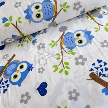 Bavlněná česká látka šíře 240 cm - Sovička modrá (50cm)