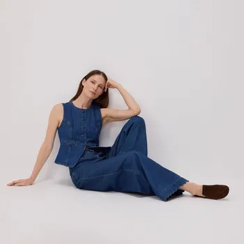 Dámské džíny Reserved - Široké džíny s ozdobnou výbavou - modrá - 580GE-55J - 580GE-55J-44