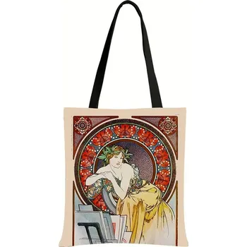 Olejomalba Alphonse Mucha na tašce | plátěná taška, taška přes rameno - bstdaerfengsi01cw , 39 cm x 39 cm