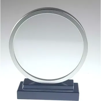 Plaketa kulatá v kovovém rámu-stříbrná (Skleněná plaketa - 150x180 mm)