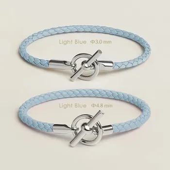 Náramek Kožený párový náramek s OT zapínáním | kožený náramek, párový náramek - Světle modrá , Průměr 4,8 mm , 20 cm