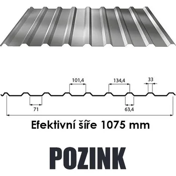 plechová krytina BP2 Trapézový plech T18 0,5mm POZINK Délka 5,0 m